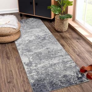Garvee Washable 4×6 Area Rug for Bedroom Low Pile Living Room Carpet Mat Non Shedding Modern Braided Print (Not Woven) Small Carpet for Bedside Kitchen Entryway Kids Room Office College Dorm, Beige(Abstract | Grey)