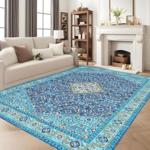 Garvee Washable 4×6 Area Rugs for Living Room – Rug Bedroom Rug-Carpet, Neutral Moody Vintage, Traditional Dining Room Rugs, Office Soft Comfortable, Non Slip. Red(Blue-green Hue)