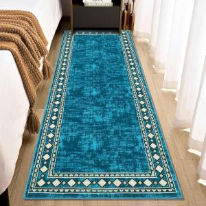 Garvee Washable Rug 4×6 Area Rugs for Living Room Bedroom, Non Slip Low Pile Modern Geometric Foldable Soft Carpet, Stain Resistant & Easy Cleaning Floor Mats for Entryway,Home Office Decor, Dark Grey(Border – Teal)