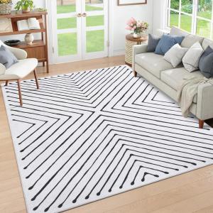 Garvee Washable Rug 4×6 Area Rugs for Living Room Bedroom, Non Slip Low Pile Modern Geometric Foldable Soft Carpet, Stain Resistant & Easy Cleaning Floor Mats for Entryway,Home Office Decor, Dark Grey(Beige)