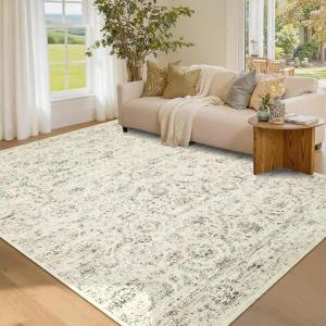 Garvee Washable Rug 5×7 Area Rugs for Living Room Vintage Non Slip Throw Rugs Bedroom Rugs Boho Low Pile Soft Non Shedding Stain Resistant Carpet for Dining Room Nursery Office 5’x7′ Beige