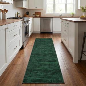 Garvee Washable Runner Rug 2×6 Hallway Runner Rug Modern Solid Color Non Slip Runners Minimalist Low Pile Non-Shedding Long Rugs Soft Thin Foldable Mat for Entryway Kitchen Bathroom Bedside Cream(Solid Green)