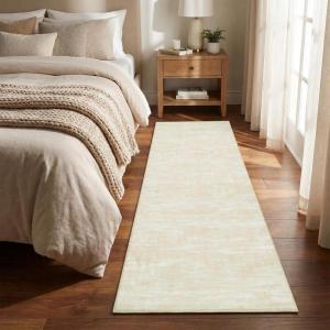 Garvee Washable Runner Rug 2×6 Hallway Runner Rug Modern Solid Color Non Slip Runners Minimalist Low Pile Non-Shedding Long Rugs Soft Thin Foldable Mat for Entryway Kitchen Bathroom Bedside Cream(Solid Cream)