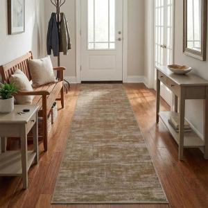 Garvee Washable Runner Rug 2×6 Hallway Runner Rug Modern Solid Color Non Slip Runners Minimalist Low Pile Non-Shedding Long Rugs Soft Thin Foldable Mat for Entryway Kitchen Bathroom Bedside Cream(Solid Brown)