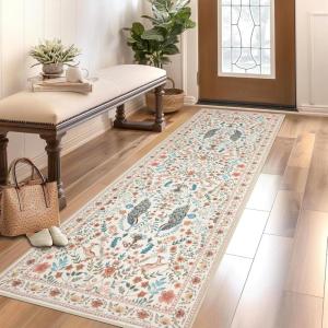 Garvee Washable Runner Rug 2×6 Hallway Runner Rug Modern Solid Color Non Slip Runners Minimalist Low Pile Non-Shedding Long Rugs Soft Thin Foldable Mat for Entryway Kitchen Bathroom Bedside Cream(Beige)