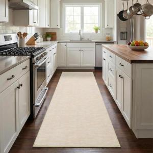 Garvee Washable Runner Rug 2×6 Hallway Runner Rug Modern Solid Color Non Slip Runners Minimalist Low Pile Non-Shedding Long Rugs Soft Thin Foldable Mat for Entryway Kitchen Bathroom Bedside Cream(Solid Beige)