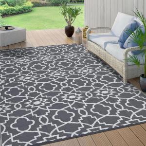 Garvee Waterproof Outdoor Rug 8×10, Outside Plastic Grass Mat for Camping, Modern Reversible Straw Rug Backyard Floor Mat for Picnic Deck & RV