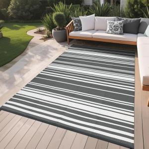 Garvee Waterproof Outdoor Rug 8×10, Plastic Straw Patio Camping Rug, Indoor Outdoor RV Mat Carpet for Deck, Camper, Porch, Balcony, Backyard, Picnic (Light Blue)(Grey)