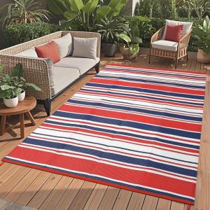 Garvee Waterproof Outdoor Rug 8×10, Plastic Straw Patio Camping Rug, Indoor Outdoor RV Mat Carpet for Deck, Camper, Porch, Balcony, Backyard, Picnic (Light Blue)(Red/Blue)