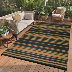 Garvee Waterproof Outdoor Rug 8×10, Plastic Straw Patio Camping Rug, Indoor Outdoor RV Mat Carpet for Deck, Camper, Porch, Balcony, Backyard, Picnic (Light Blue)(Black Brown)