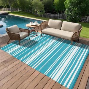Garvee Waterproof Outdoor Rug 8×10, Plastic Straw Patio Camping Rug, Indoor Outdoor RV Mat Carpet for Deck, Camper, Porch, Balcony, Backyard, Picnic (Light Blue)(Light Blue)
