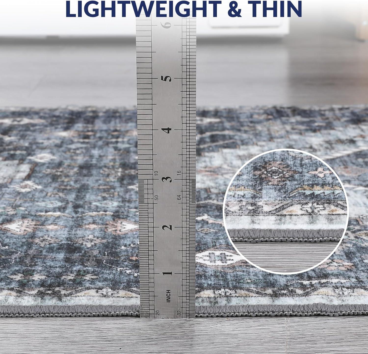 image:imageGarvee 2x6 Washable Vintage Runner Rug for Entryway Kitchen Soft Non Slip Thin Carpet Traditional Floral Print Floor Cover Distressed Accent Throw Rug for Hallway Bathroom Bedroom BrownBlue