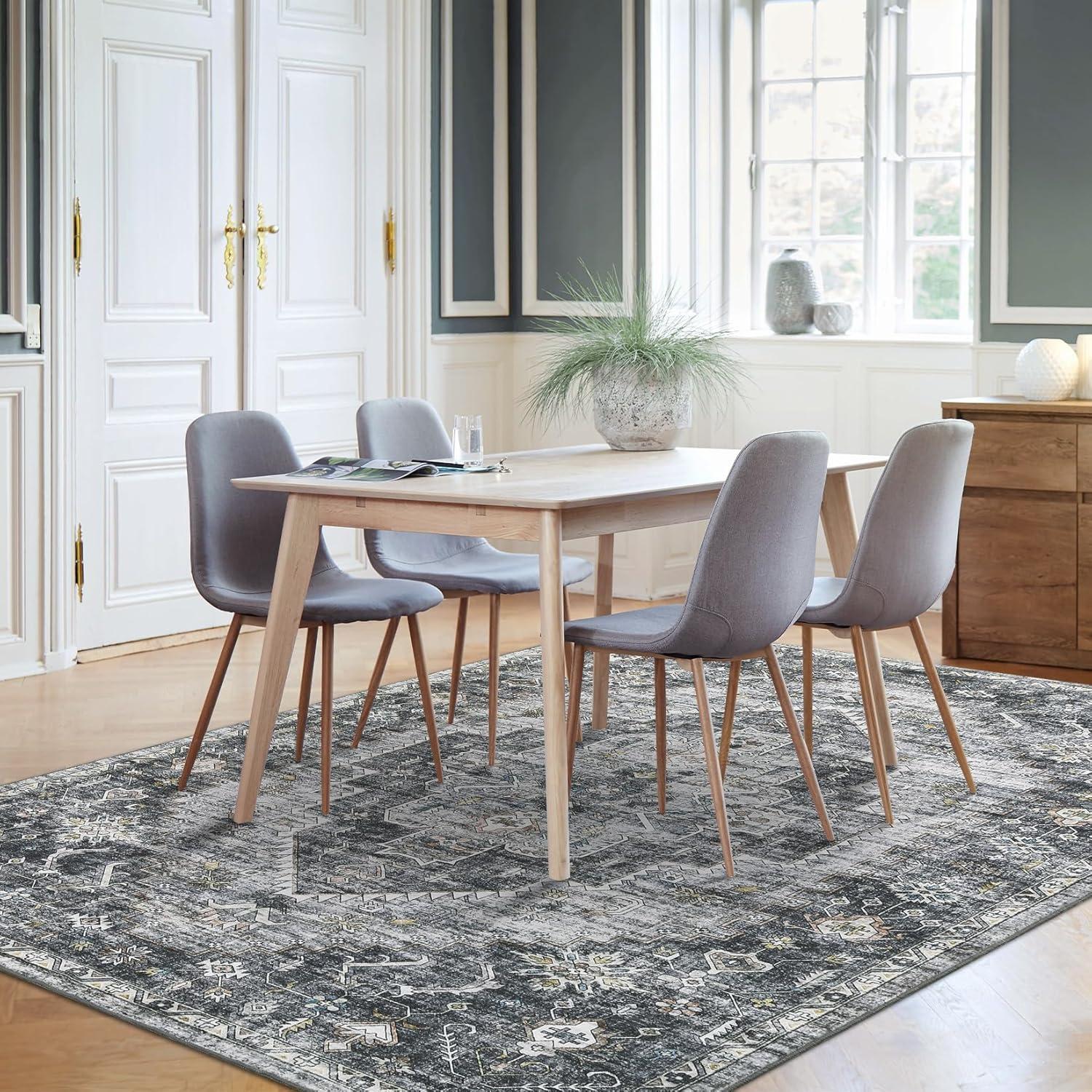 image:imageGarvee 2x6 Washable Vintage Runner Rug for Entryway Kitchen Soft Non Slip Thin Carpet Traditional Floral Print Floor Cover Distressed Accent Throw Rug for Hallway Bathroom Bedroom BrownGrey
