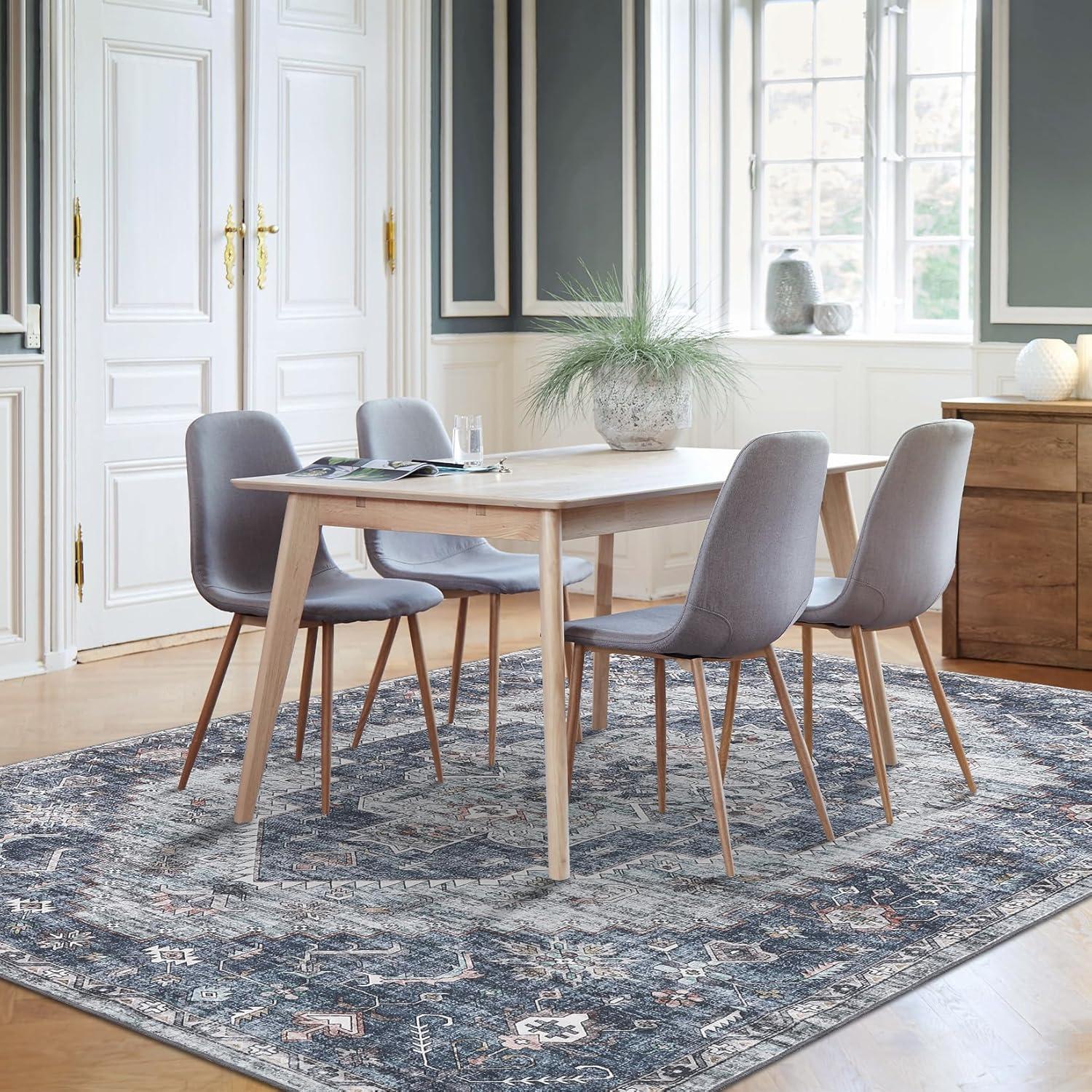 image:imageGarvee 2x6 Washable Vintage Runner Rug for Entryway Kitchen Soft Non Slip Thin Carpet Traditional Floral Print Floor Cover Distressed Accent Throw Rug for Hallway Bathroom Bedroom BrownBlue