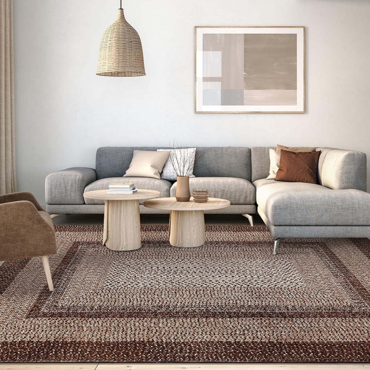 image:imageGarvee 5x7 Area Rugs Washable Rugs for Living Room Boho Vintage Rug Non Slip Low Pile Stain Resistance Indoor Soft Large Carpet for Bedroom Dining Room Office Brown