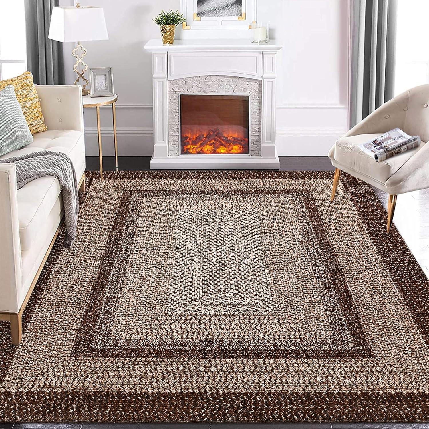image:imageGarvee 5x7 Area Rugs Washable Rugs for Living Room Boho Vintage Rug Non Slip Low Pile Stain Resistance Indoor Soft Large Carpet for Bedroom Dining Room Office Brown
