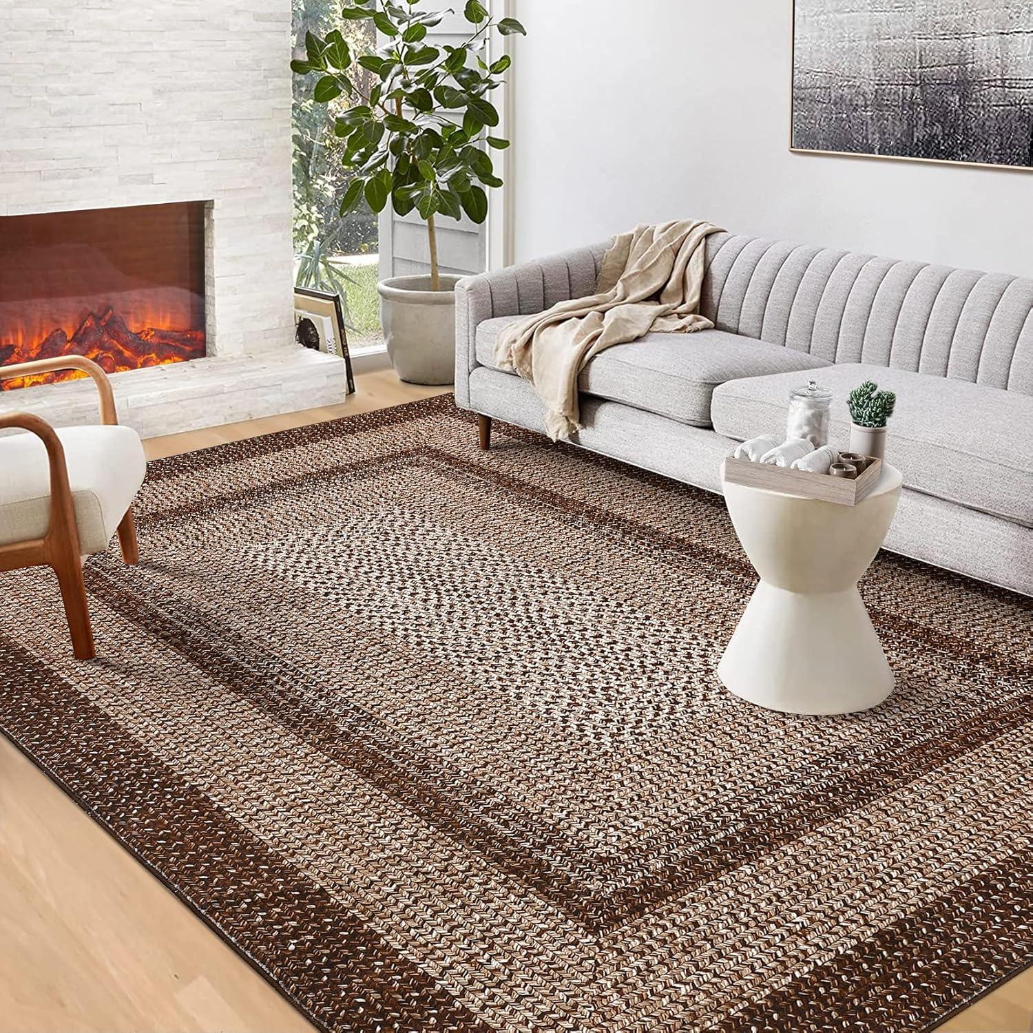 image:imageGarvee 5x7 Area Rugs Washable Rugs for Living Room Boho Vintage Rug Non Slip Low Pile Stain Resistance Indoor Soft Large Carpet for Bedroom Dining Room Office Brown