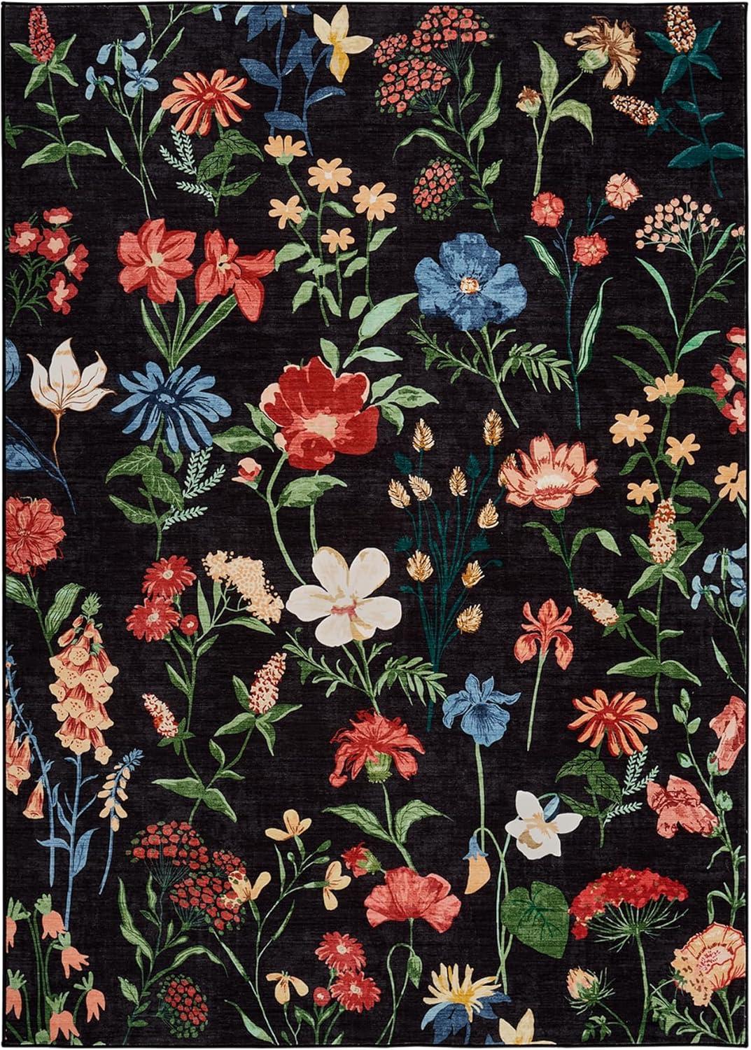 image:imageGarvee 8x10 Floral Area Rugs Washable Non Slip Low Pile Boho Indoor Rug Soft Vintage Carpet for Living Room Bedroom Dining Room Light GreenBlack