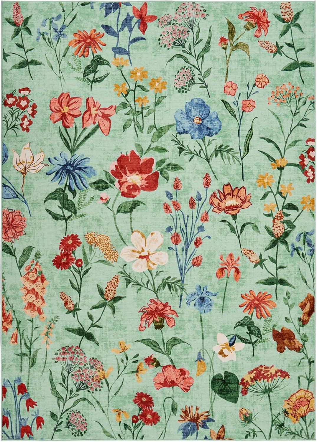 image:imageGarvee 8x10 Floral Area Rugs Washable Non Slip Low Pile Boho Indoor Rug Soft Vintage Carpet for Living Room Bedroom Dining Room Light GreenLight Green
