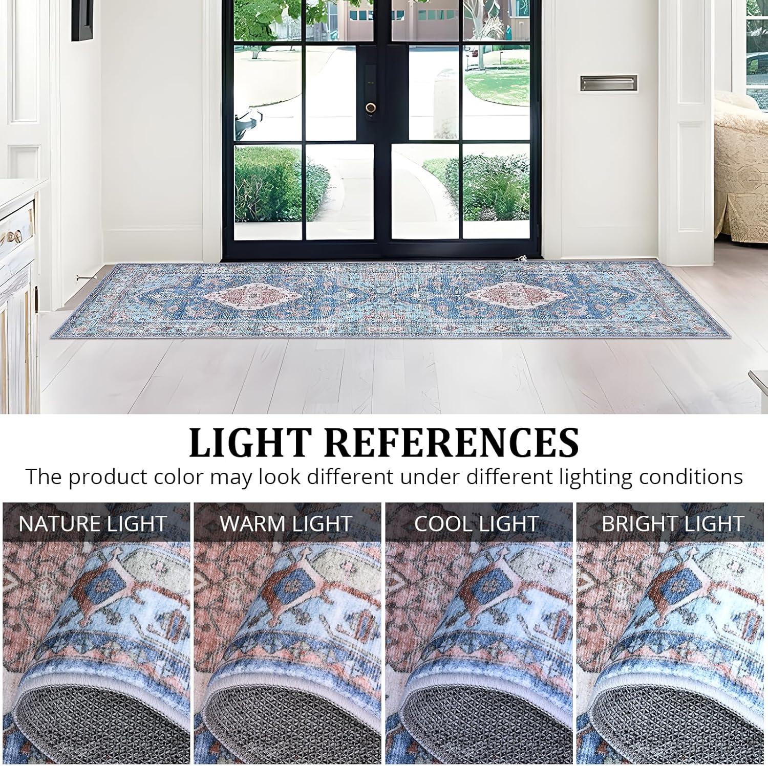 image:imageGarvee Machine Washable Rug 6x9 Vintage Area Rug for Living Room Non Slip Non Shedding Floor Carpet Low Pile Soft Accent Rug Stain Resistant Indoor Printed Mat for Bedroom Nursery GrayBlue Tone