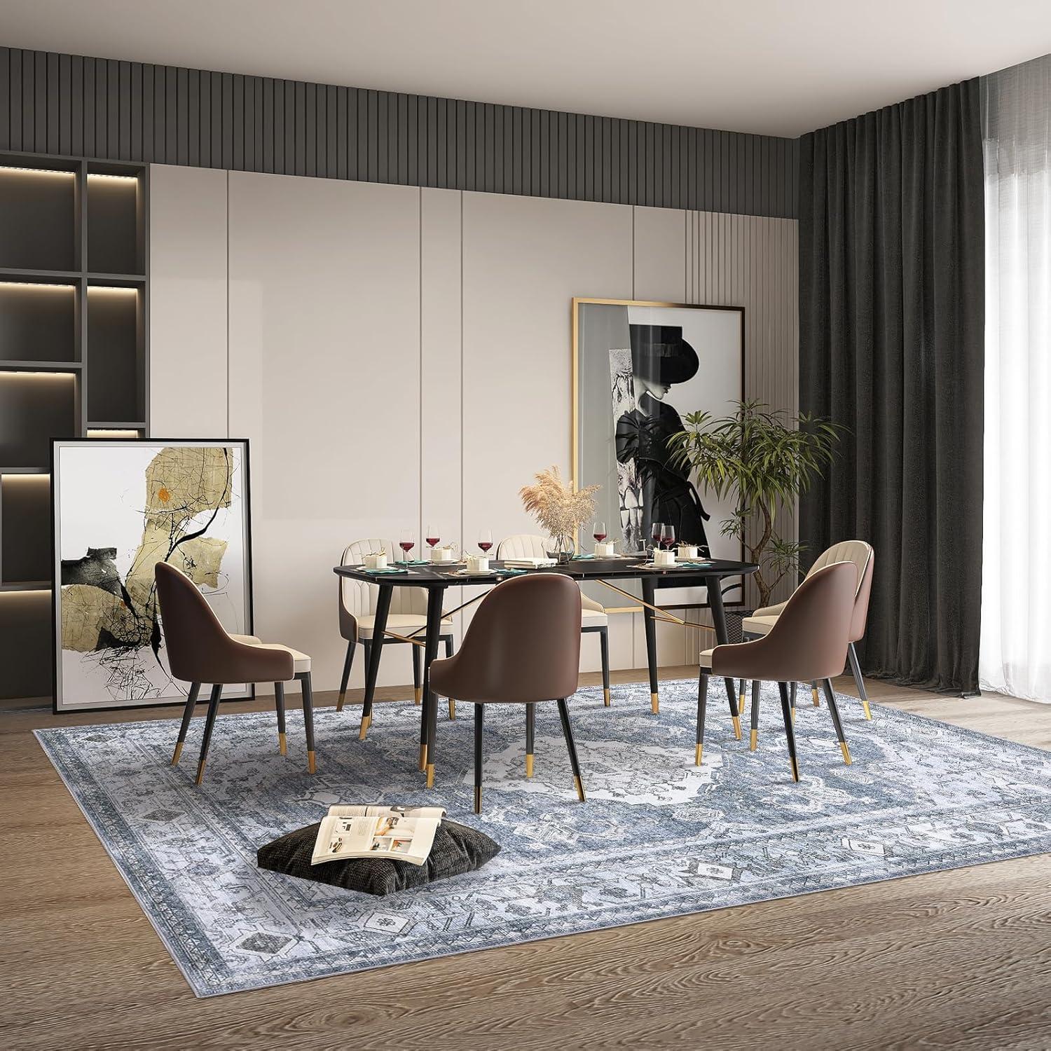 image:imageGarvee Machine Washable Rug 6x9 Vintage Area Rug for Living Room Non Slip Non Shedding Floor Carpet Low Pile Soft Accent Rug Stain Resistant Indoor Printed Mat for Bedroom Nursery GrayGray Tone