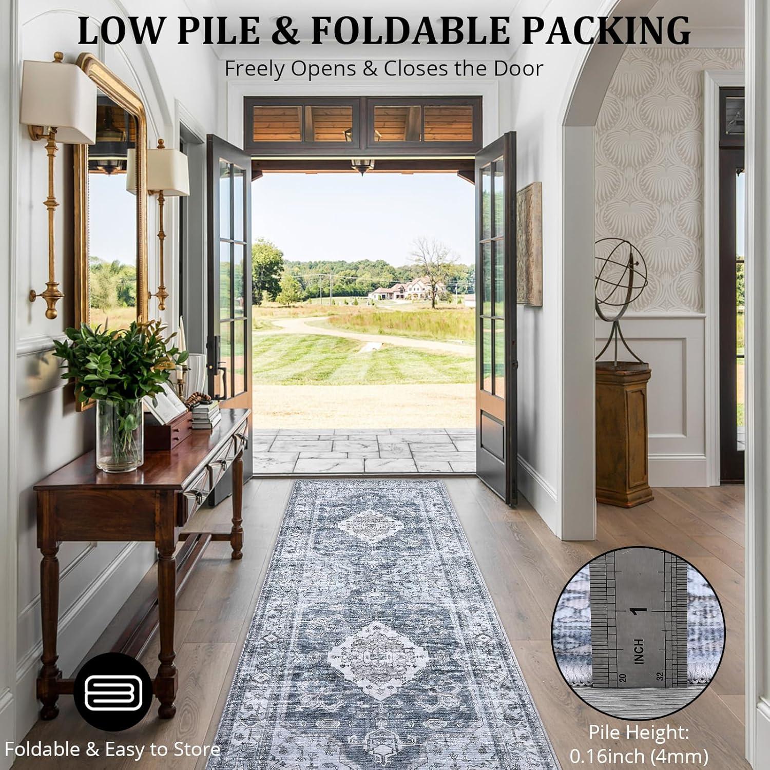 image:imageGarvee Machine Washable Rug 6x9 Vintage Area Rug for Living Room Non Slip Non Shedding Floor Carpet Low Pile Soft Accent Rug Stain Resistant Indoor Printed Mat for Bedroom Nursery GrayGray Tone