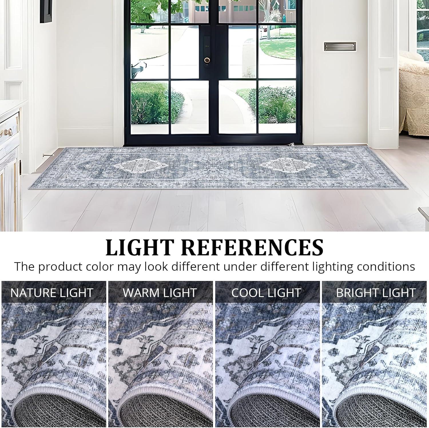 image:imageGarvee Machine Washable Rug 6x9 Vintage Area Rug for Living Room Non Slip Non Shedding Floor Carpet Low Pile Soft Accent Rug Stain Resistant Indoor Printed Mat for Bedroom Nursery GrayGray Tone