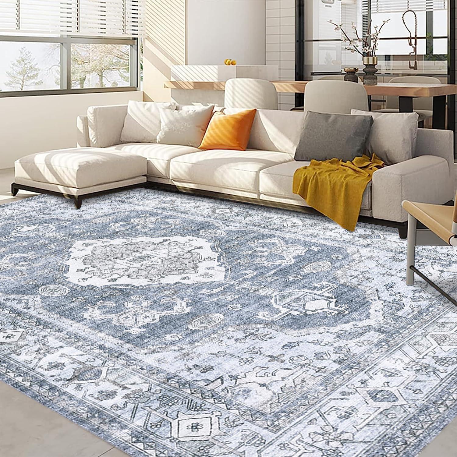 image:imageGarvee Machine Washable Rug 6x9 Vintage Area Rug for Living Room Non Slip Non Shedding Floor Carpet Low Pile Soft Accent Rug Stain Resistant Indoor Printed Mat for Bedroom Nursery GrayGray Tone
