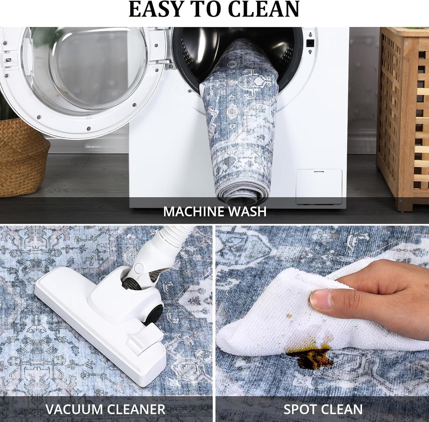 image:imageGarvee Machine Washable Rug 6x9 Vintage Area Rug for Living Room Non Slip Non Shedding Floor Carpet Low Pile Soft Accent Rug Stain Resistant Indoor Printed Mat for Bedroom Nursery GrayGray Tone