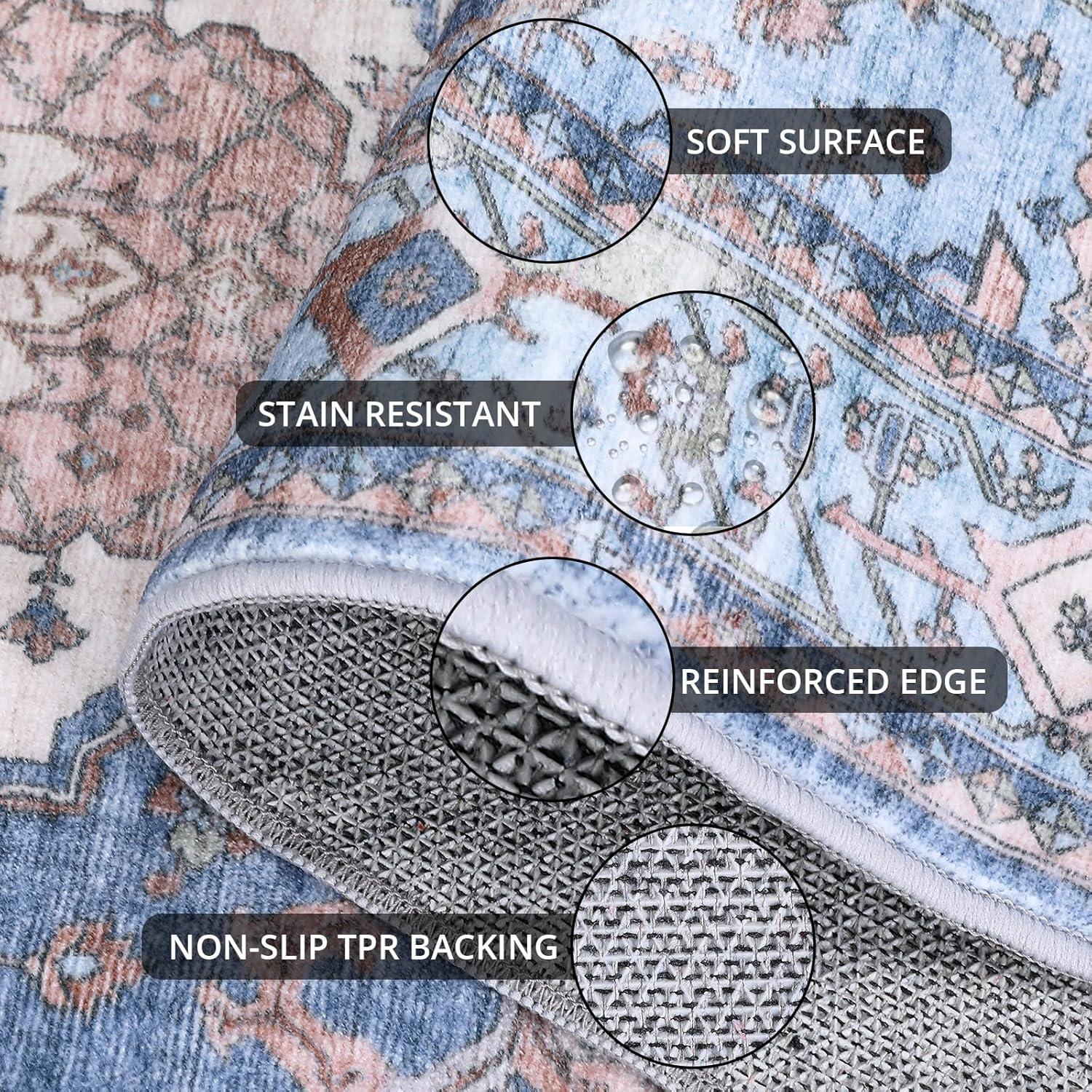 image:imageGarvee Machine Washable Rug 6x9 Vintage Area Rug for Living Room Non Slip Non Shedding Floor Carpet Low Pile Soft Accent Rug Stain Resistant Indoor Printed Mat for Bedroom Nursery GrayBlue Tone