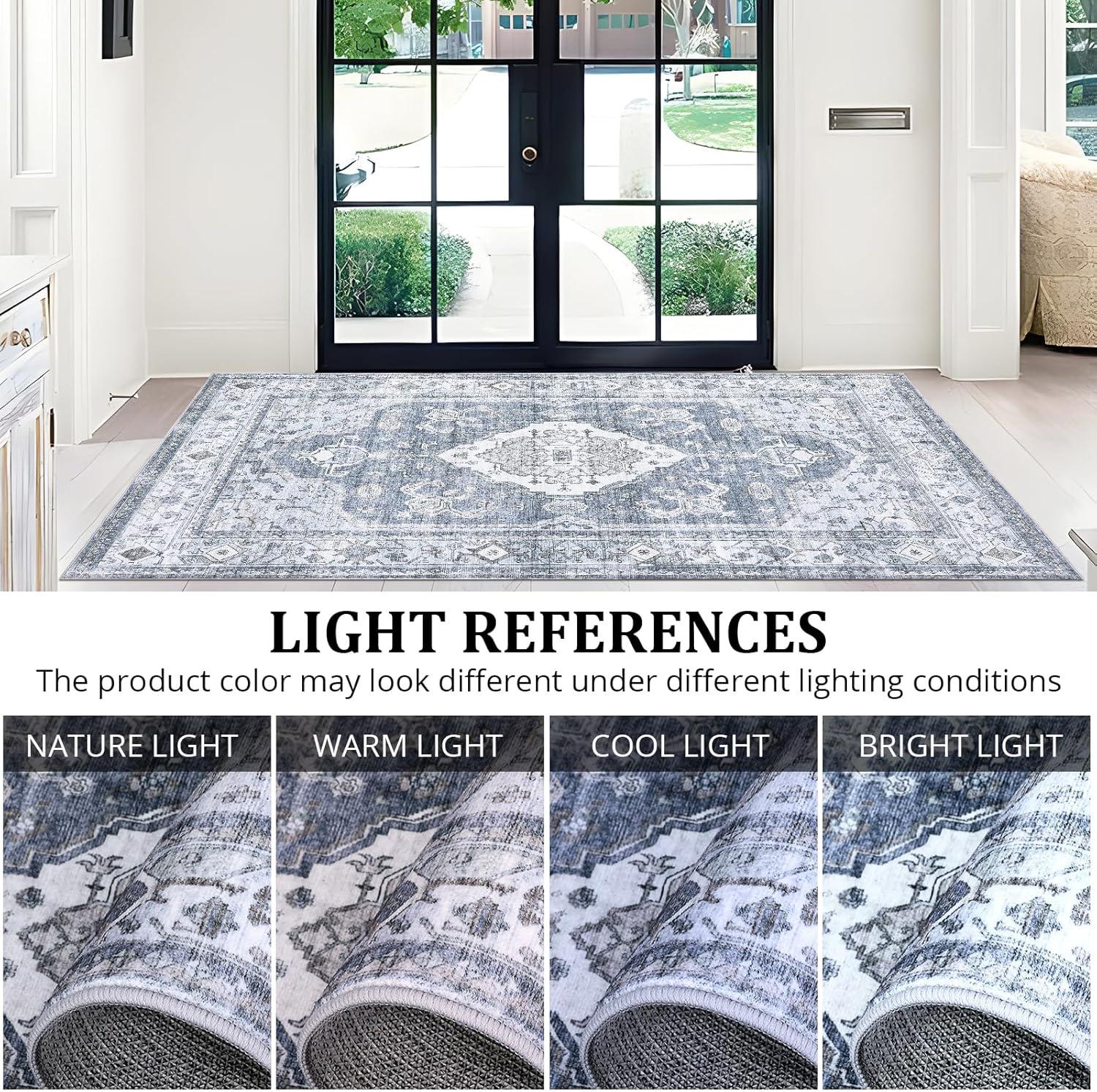 image:imageGarvee Machine Washable Rug 6x9 Vintage Area Rug for Living Room Non Slip Non Shedding Floor Carpet Low Pile Soft Accent Rug Stain Resistant Indoor Printed Mat for Bedroom Nursery GrayGray Tone