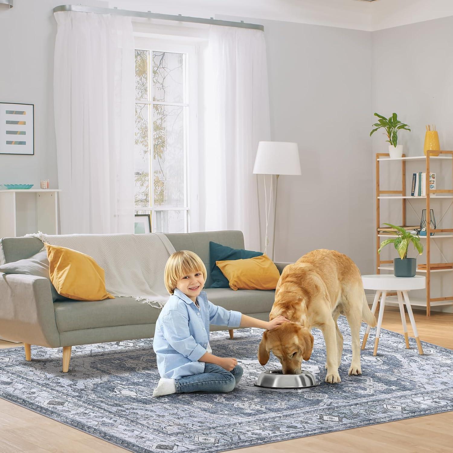 image:imageGarvee Machine Washable Rug 6x9 Vintage Area Rug for Living Room Non Slip Non Shedding Floor Carpet Low Pile Soft Accent Rug Stain Resistant Indoor Printed Mat for Bedroom Nursery GrayGray Tone