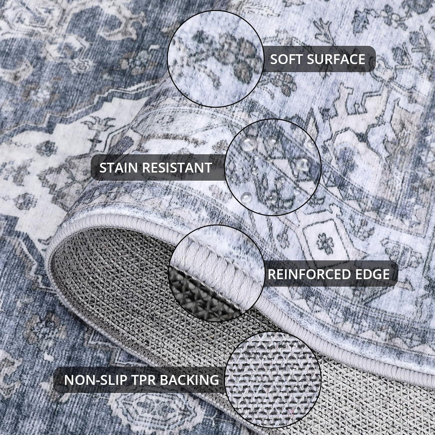 image:imageGarvee Machine Washable Rug 6x9 Vintage Area Rug for Living Room Non Slip Non Shedding Floor Carpet Low Pile Soft Accent Rug Stain Resistant Indoor Printed Mat for Bedroom Nursery GrayGray Tone