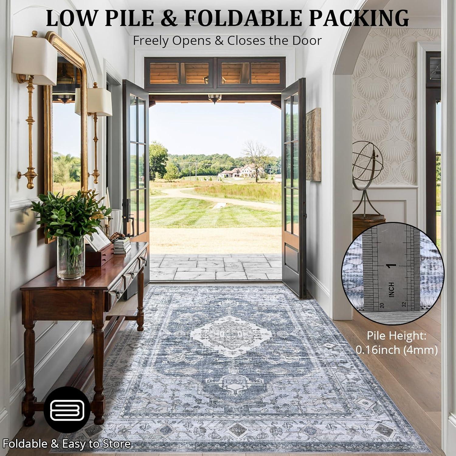 image:imageGarvee Machine Washable Rug 6x9 Vintage Area Rug for Living Room Non Slip Non Shedding Floor Carpet Low Pile Soft Accent Rug Stain Resistant Indoor Printed Mat for Bedroom Nursery GrayGray Tone