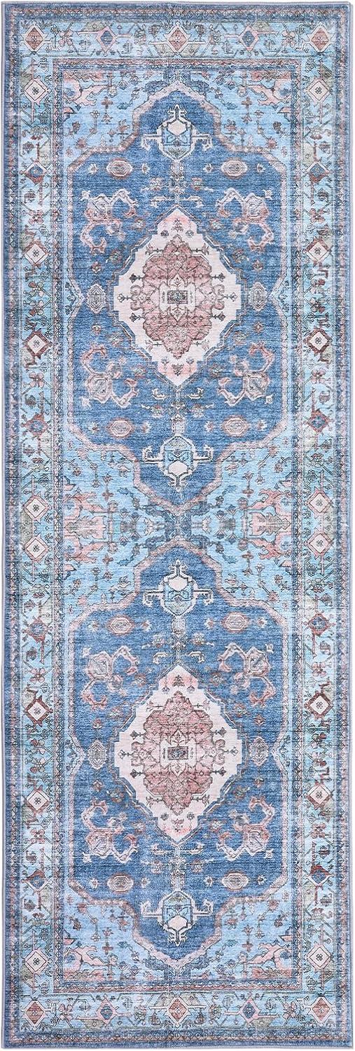 image:imageGarvee Machine Washable Rug 6x9 Vintage Area Rug for Living Room Non Slip Non Shedding Floor Carpet Low Pile Soft Accent Rug Stain Resistant Indoor Printed Mat for Bedroom Nursery GrayBlue Tone