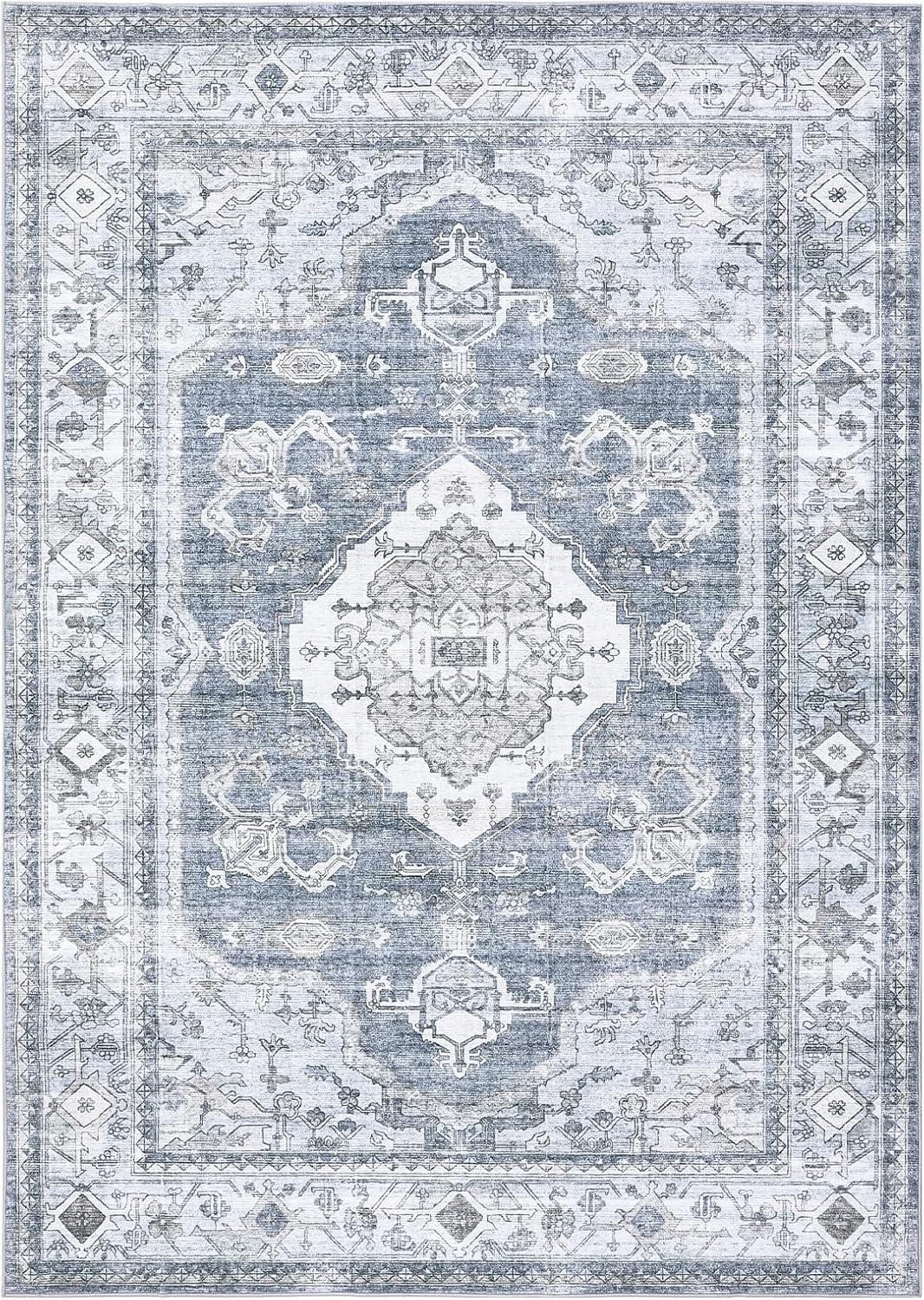 image:imageGarvee Machine Washable Rug 6x9 Vintage Area Rug for Living Room Non Slip Non Shedding Floor Carpet Low Pile Soft Accent Rug Stain Resistant Indoor Printed Mat for Bedroom Nursery GrayGray Tone