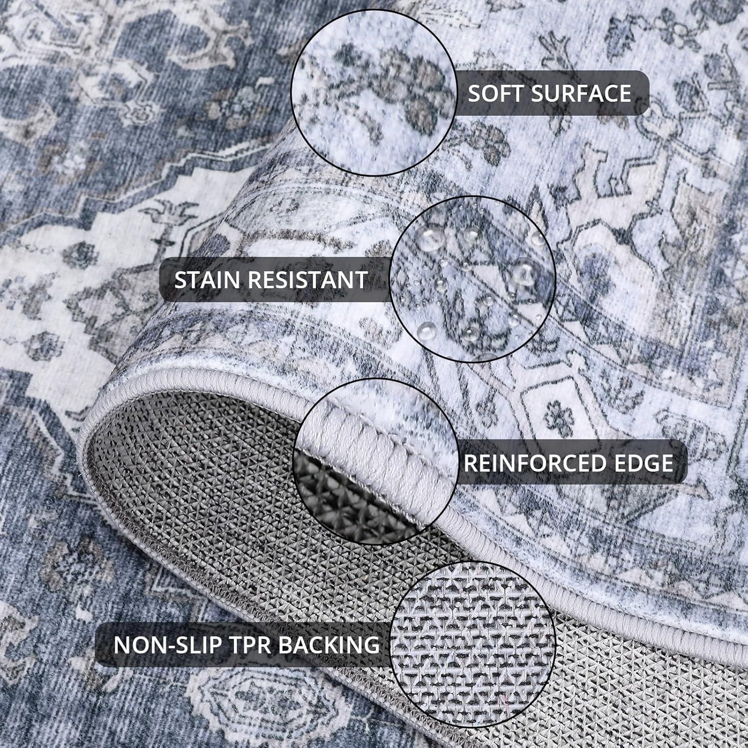 image:imageGarvee Machine Washable Rug 6x9 Vintage Area Rug for Living Room Non Slip Non Shedding Floor Carpet Low Pile Soft Accent Rug Stain Resistant Indoor Printed Mat for Bedroom Nursery GrayGray Tone