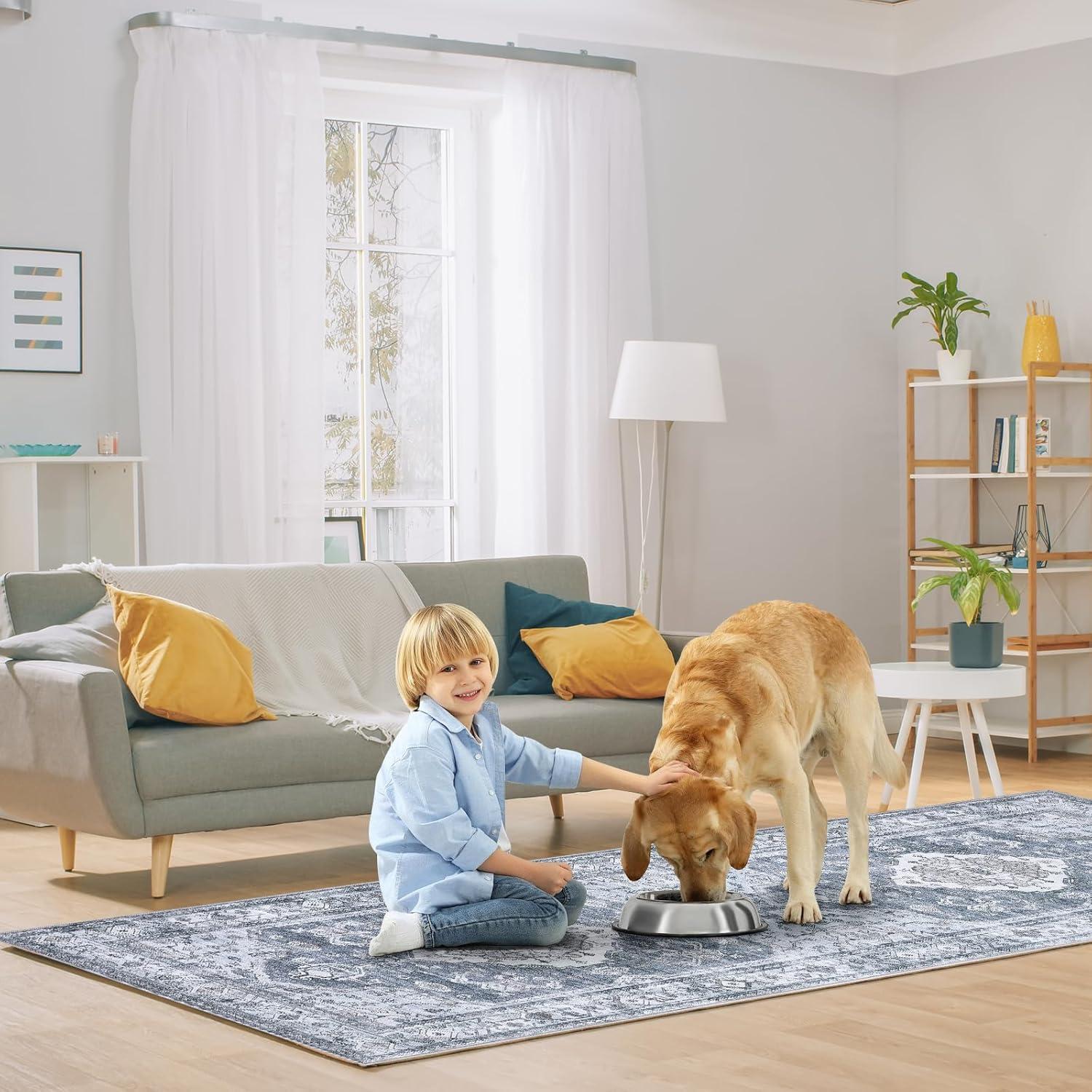 image:imageGarvee Machine Washable Rug 6x9 Vintage Area Rug for Living Room Non Slip Non Shedding Floor Carpet Low Pile Soft Accent Rug Stain Resistant Indoor Printed Mat for Bedroom Nursery GrayGray Tone