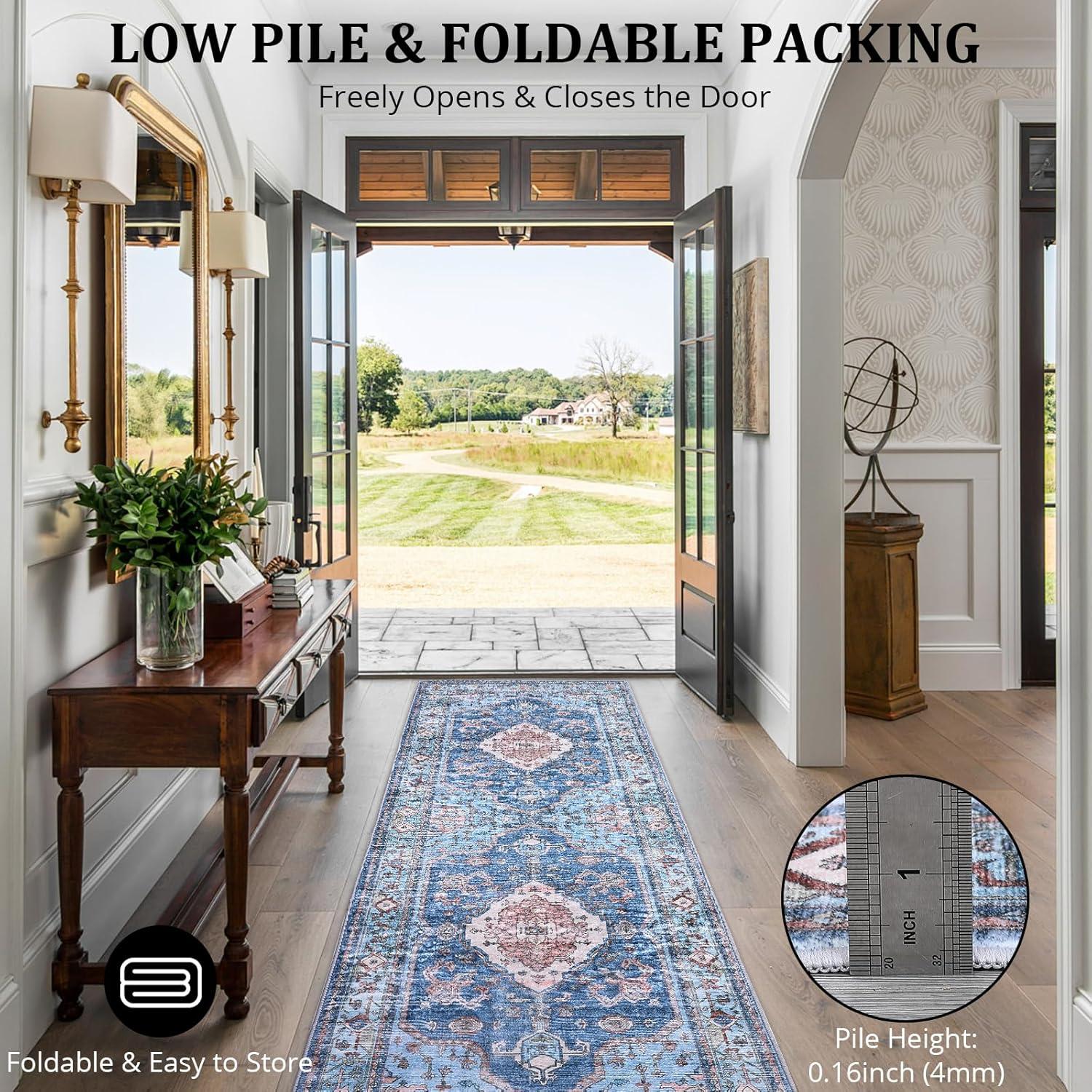 image:imageGarvee Machine Washable Rug 6x9 Vintage Area Rug for Living Room Non Slip Non Shedding Floor Carpet Low Pile Soft Accent Rug Stain Resistant Indoor Printed Mat for Bedroom Nursery GrayBlue Tone