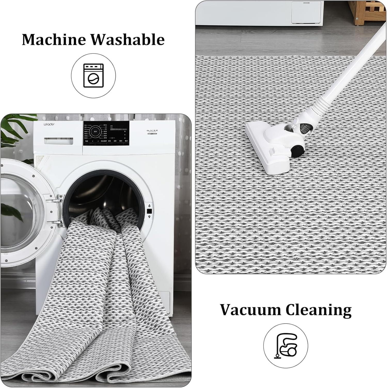 image:imageGarvee Vintage Print Area Rug5x7 ft Boho NonSlip Indoor Carpet with Realistic Braided Texture Stain Resistant Distressed Print Mat for Living RoomBedroomKitchenNurseryWashable DurableBlackGrey