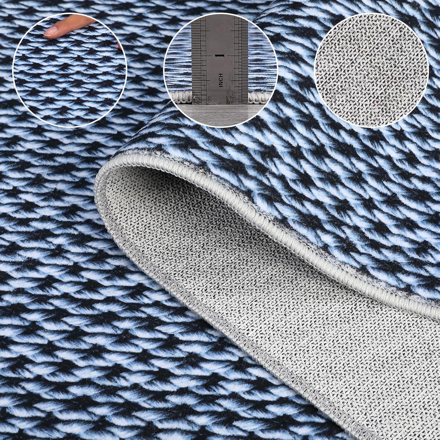 image:imageGarvee Vintage Print Area Rug5x7 ft Boho NonSlip Indoor Carpet with Realistic Braided Texture Stain Resistant Distressed Print Mat for Living RoomBedroomKitchenNurseryWashable DurableBlackBlue