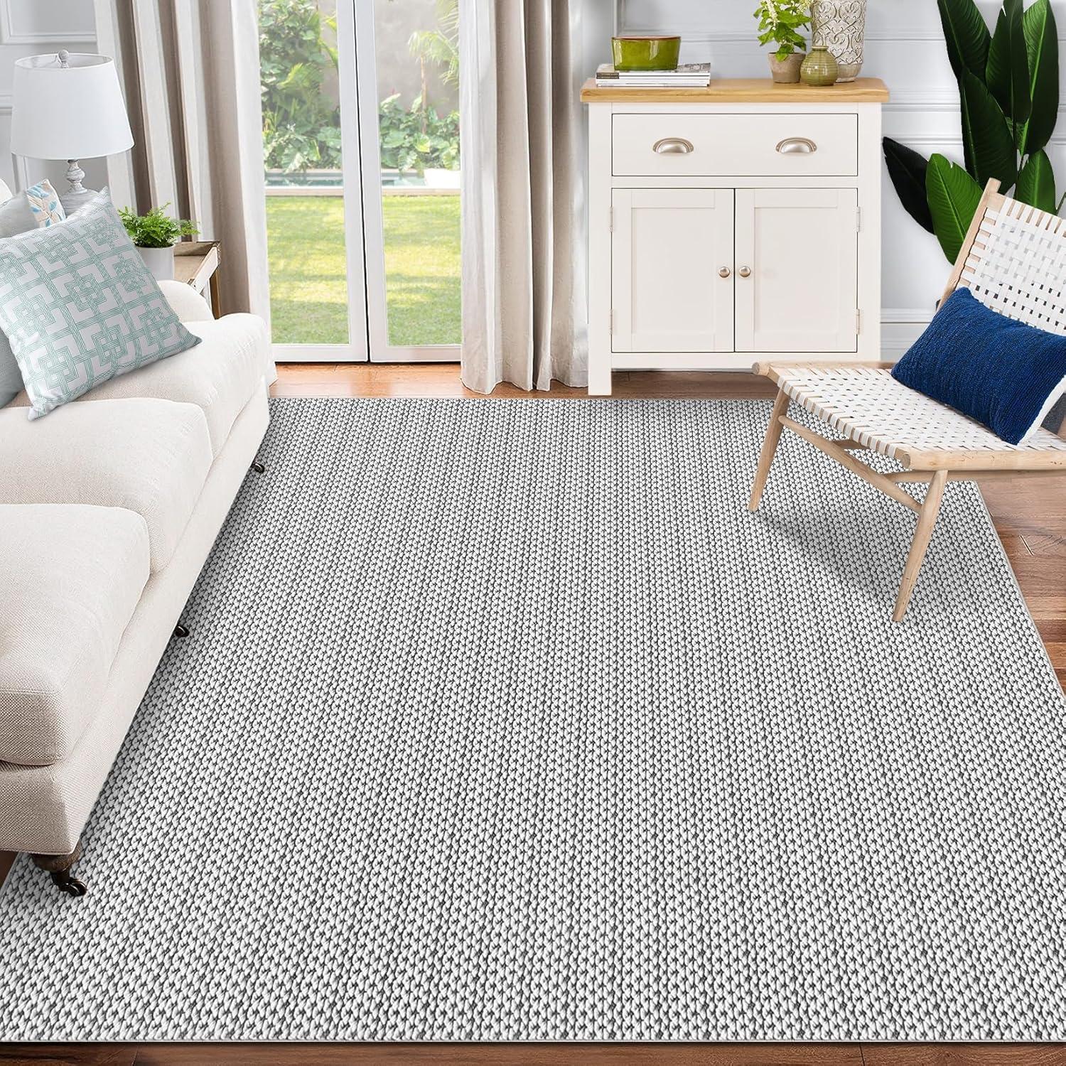 image:imageGarvee Vintage Print Area Rug5x7 ft Boho NonSlip Indoor Carpet with Realistic Braided Texture Stain Resistant Distressed Print Mat for Living RoomBedroomKitchenNurseryWashable DurableBlackGrey