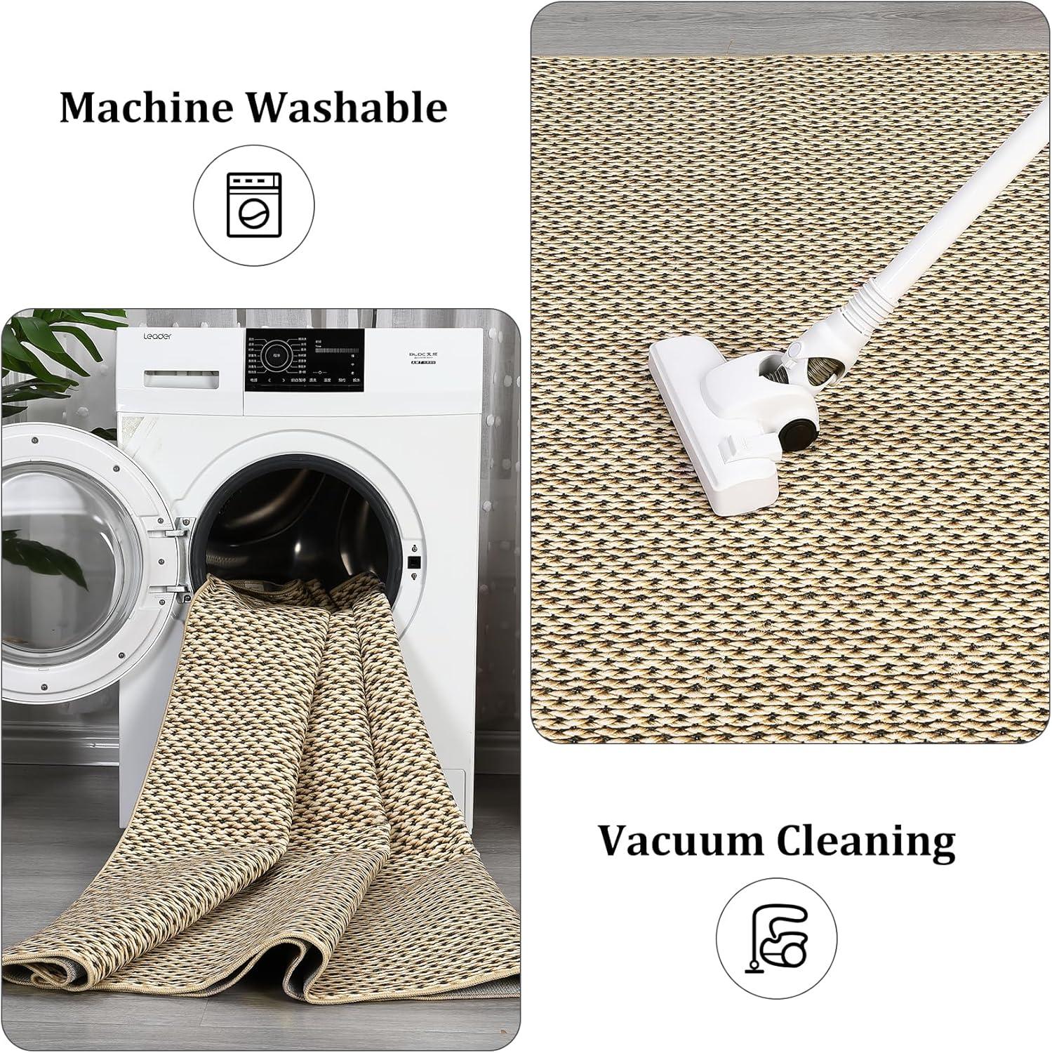 image:imageGarvee Vintage Print Area Rug5x7 ft Boho NonSlip Indoor Carpet with Realistic Braided Texture Stain Resistant Distressed Print Mat for Living RoomBedroomKitchenNurseryWashable DurableBlackCamel