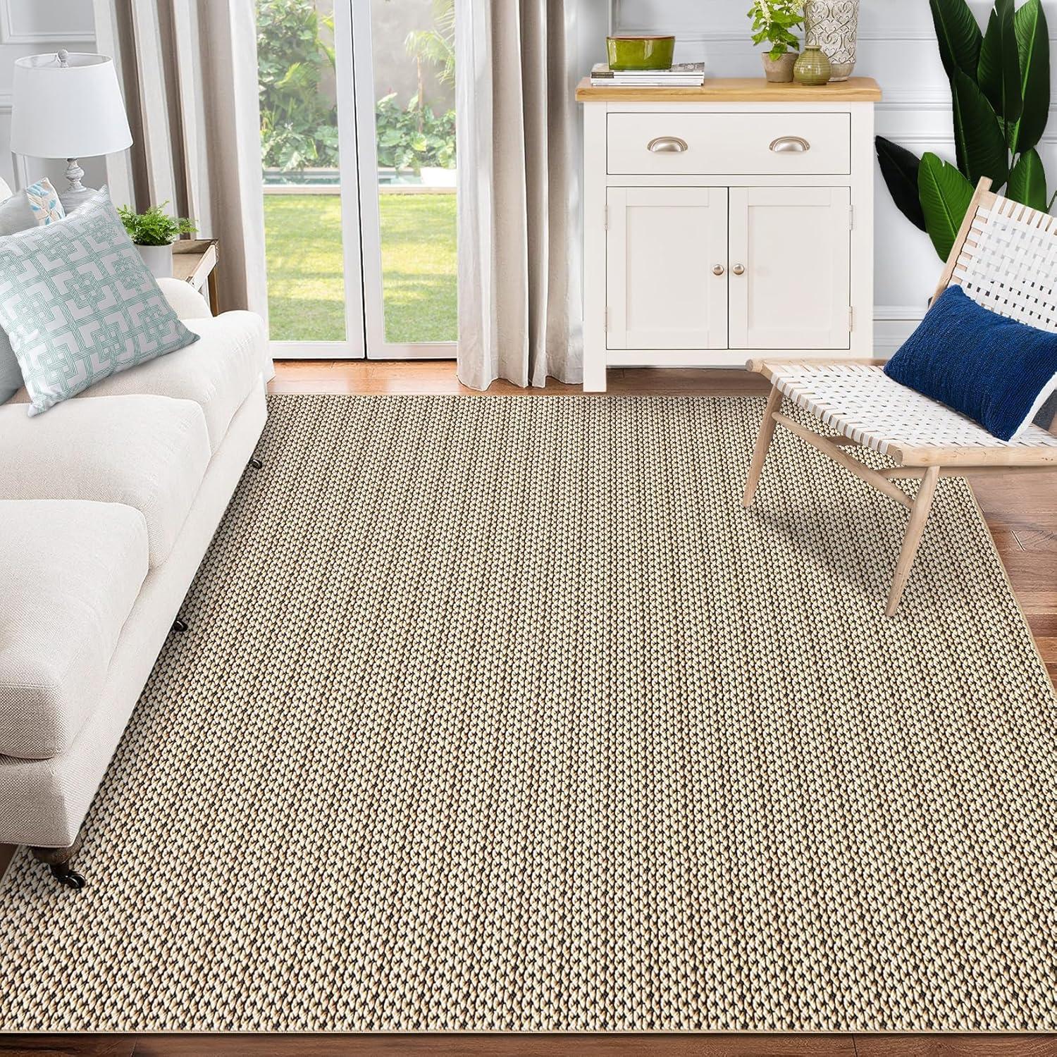 image:imageGarvee Vintage Print Area Rug5x7 ft Boho NonSlip Indoor Carpet with Realistic Braided Texture Stain Resistant Distressed Print Mat for Living RoomBedroomKitchenNurseryWashable DurableBlackCamel