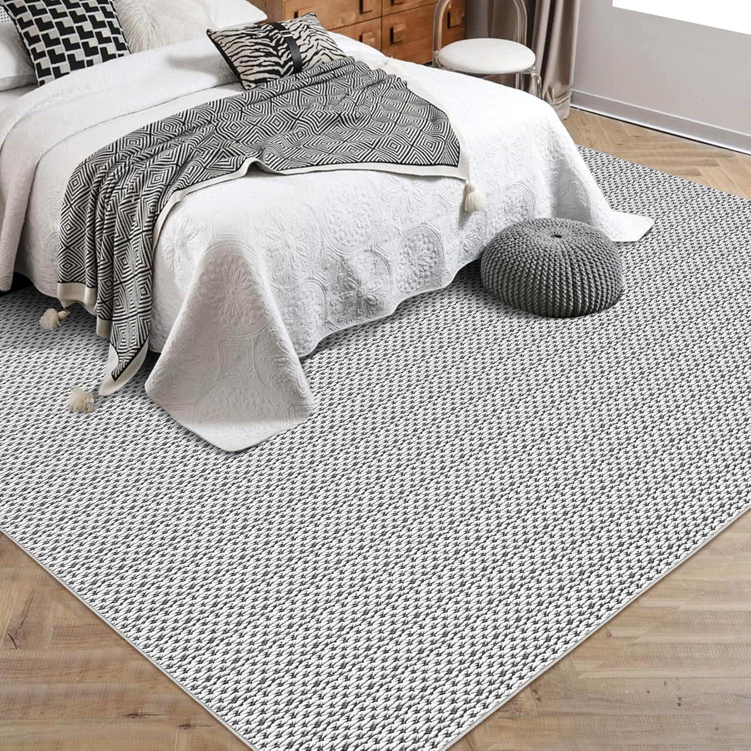 image:imageGarvee Vintage Print Area Rug5x7 ft Boho NonSlip Indoor Carpet with Realistic Braided Texture Stain Resistant Distressed Print Mat for Living RoomBedroomKitchenNurseryWashable DurableBlackGrey