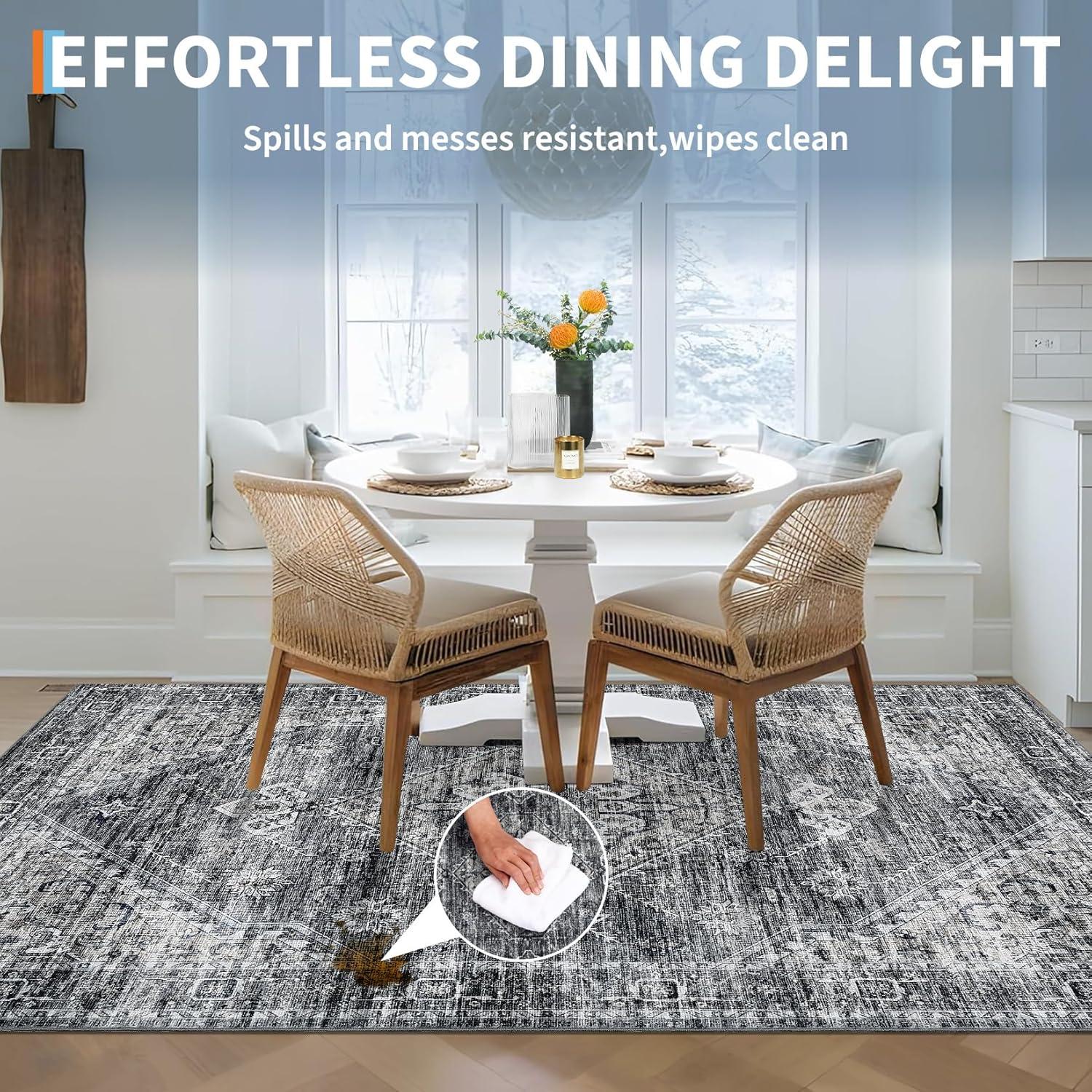 image:imageGarvee Washable Vintage Area Rug Distressed Floral Print Living Room Rugs Retro Accent Floorcover Mat Non Slip Low Pile Throw Carpet for Kitchen Dining Room Office ApartmentDark Grey