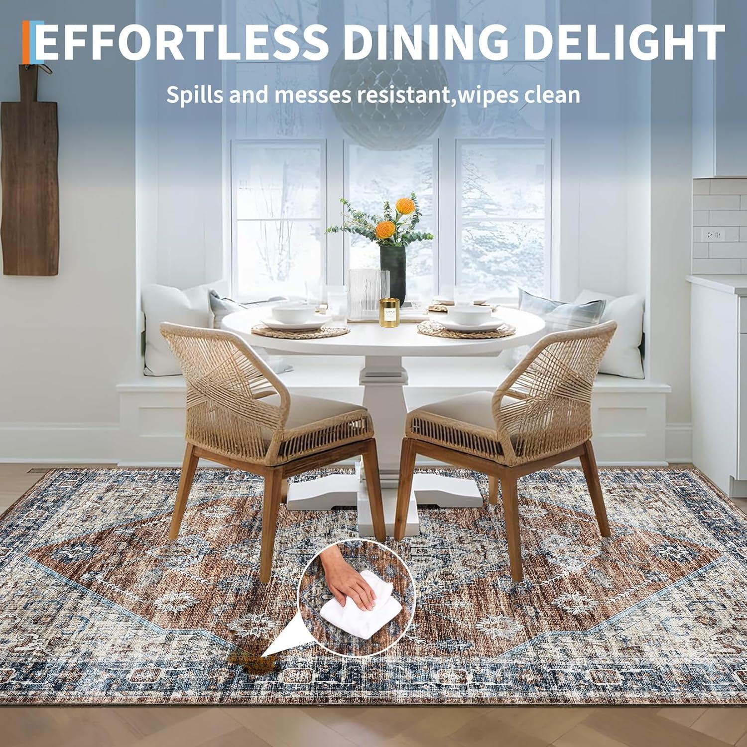 image:imageGarvee Washable Vintage Area Rug Distressed Floral Print Living Room Rugs Retro Accent Floorcover Mat Non Slip Low Pile Throw Carpet for Kitchen Dining Room Office ApartmentRed
