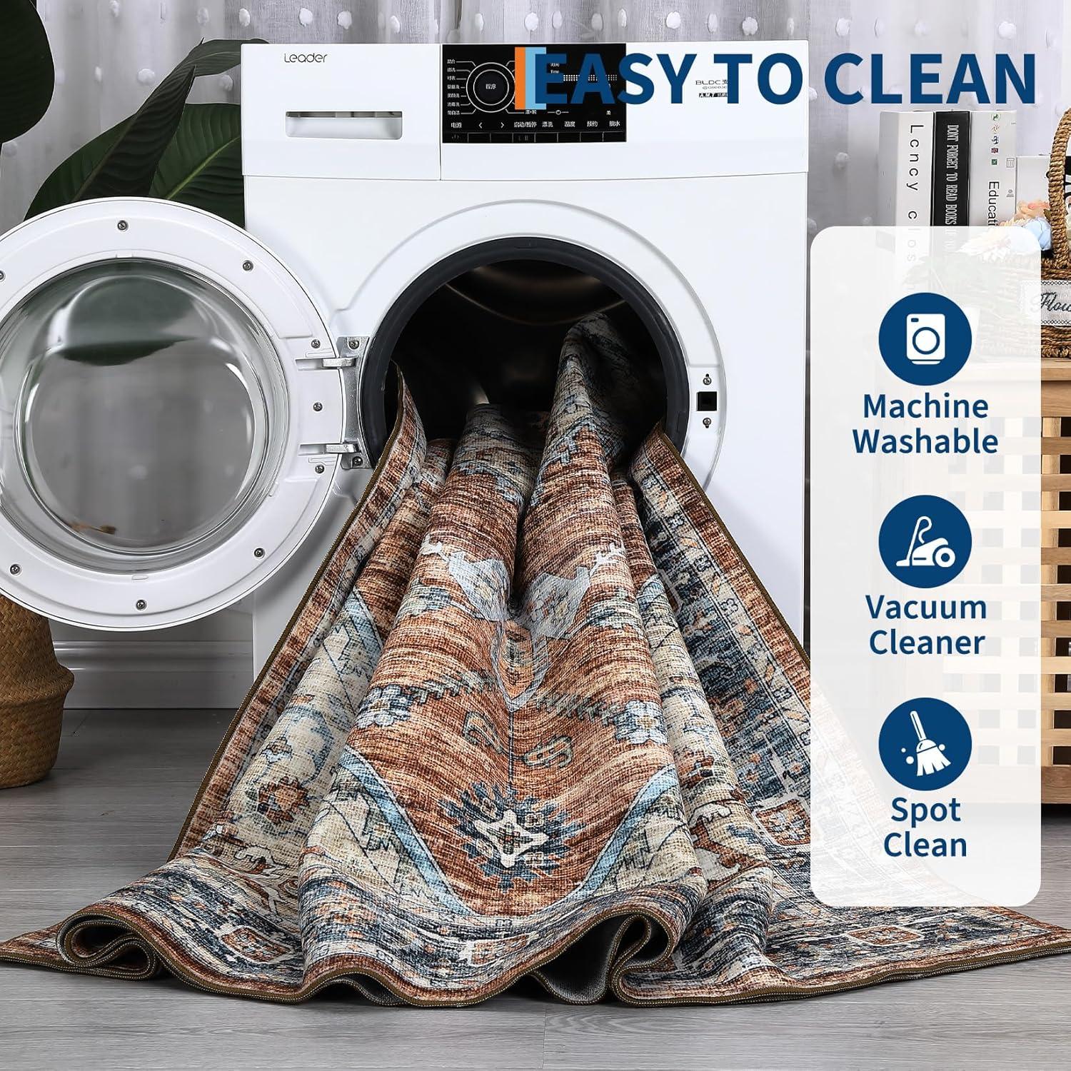 image:imageGarvee Washable Vintage Area Rug Distressed Floral Print Living Room Rugs Retro Accent Floorcover Mat Non Slip Low Pile Throw Carpet for Kitchen Dining Room Office ApartmentRed