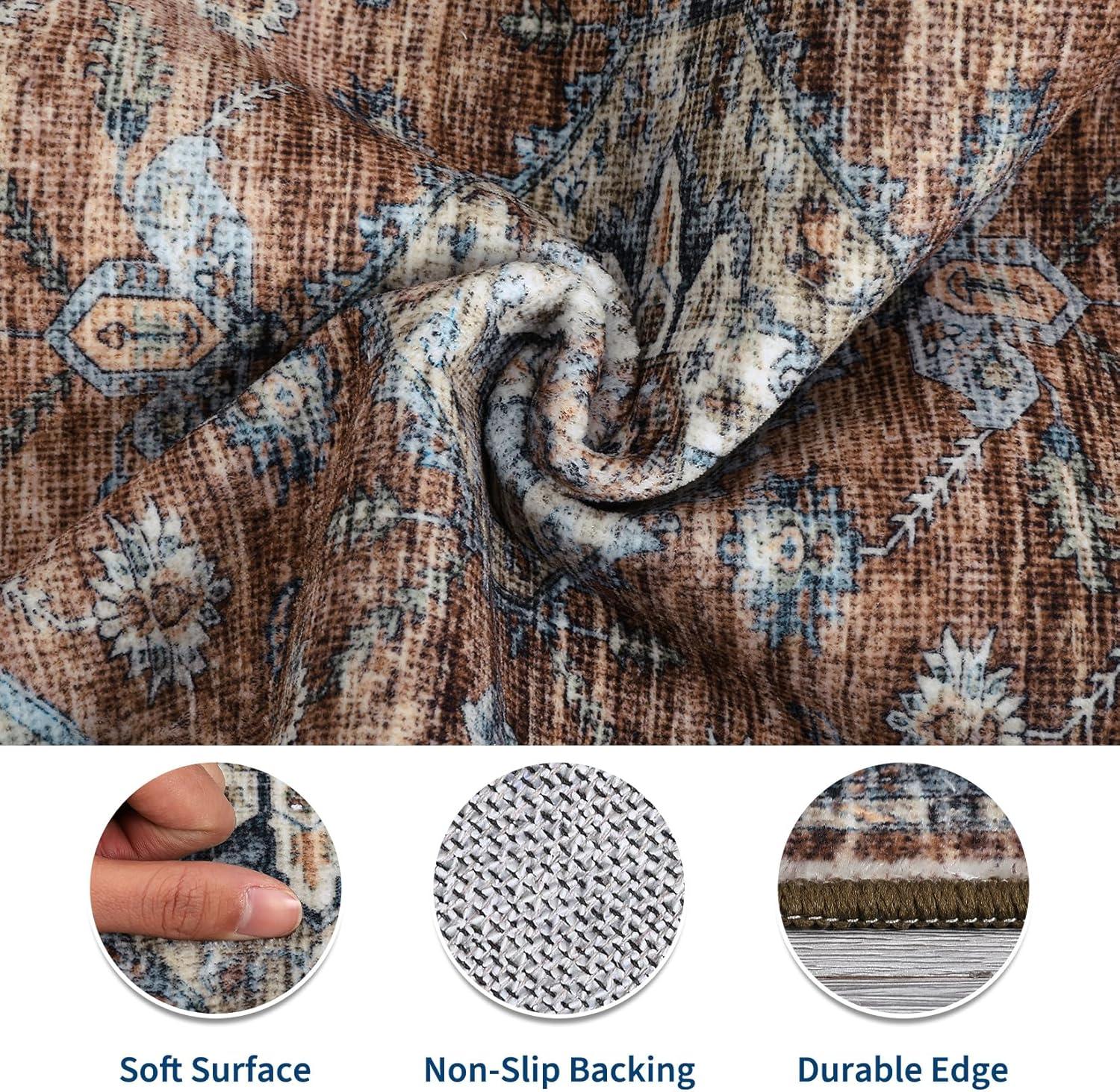 image:imageGarvee Washable Vintage Area Rug Distressed Floral Print Living Room Rugs Retro Accent Floorcover Mat Non Slip Low Pile Throw Carpet for Kitchen Dining Room Office ApartmentRed