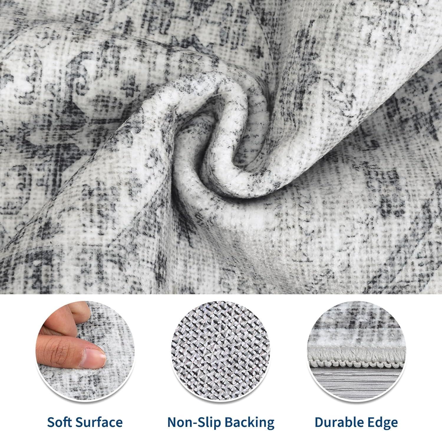 image:imageGarvee Washable Vintage Area Rug Distressed Floral Print Living Room Rugs Retro Accent Floorcover Mat Non Slip Low Pile Throw Carpet for Kitchen Dining Room Office ApartmentLight Grey